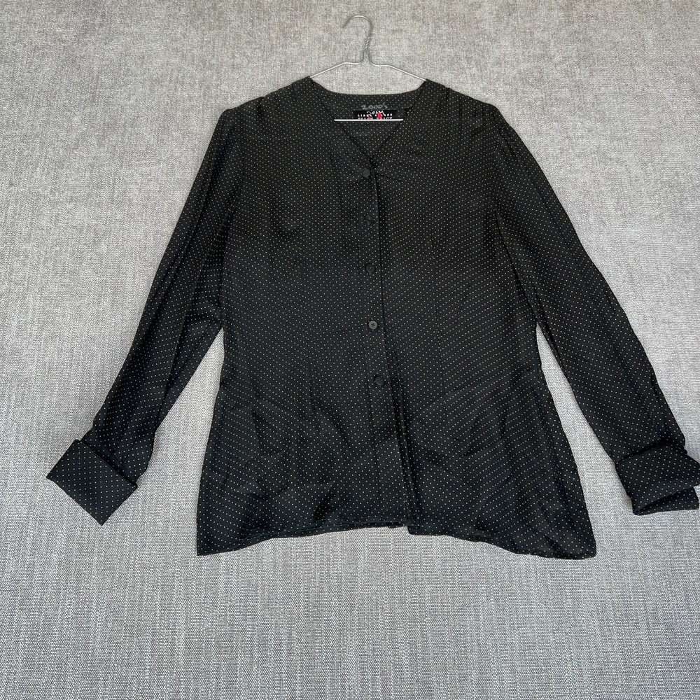 Linda Allard Ellen Tracy Blouse Top Womens 6 Black Polka Dot Silk Long Sleeve